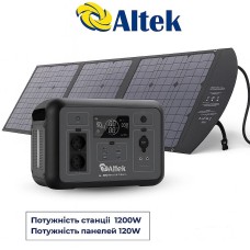 Комплект зарядна станція AL 1200 PowerBox Plus + розкладна панель 63W ALT-63, чорна