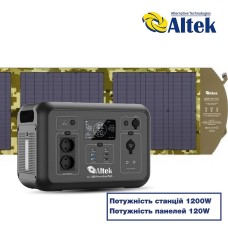Комплект зарядна станція AL 1200 PowerBox Plus + розкладна панель 120W ALT-120, мілітарі