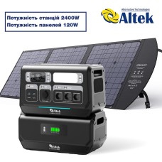 Комплект зарядна станція AL 2400 PowerBox PRO PLUS + розкладна панель 120W ALT-120, чорна